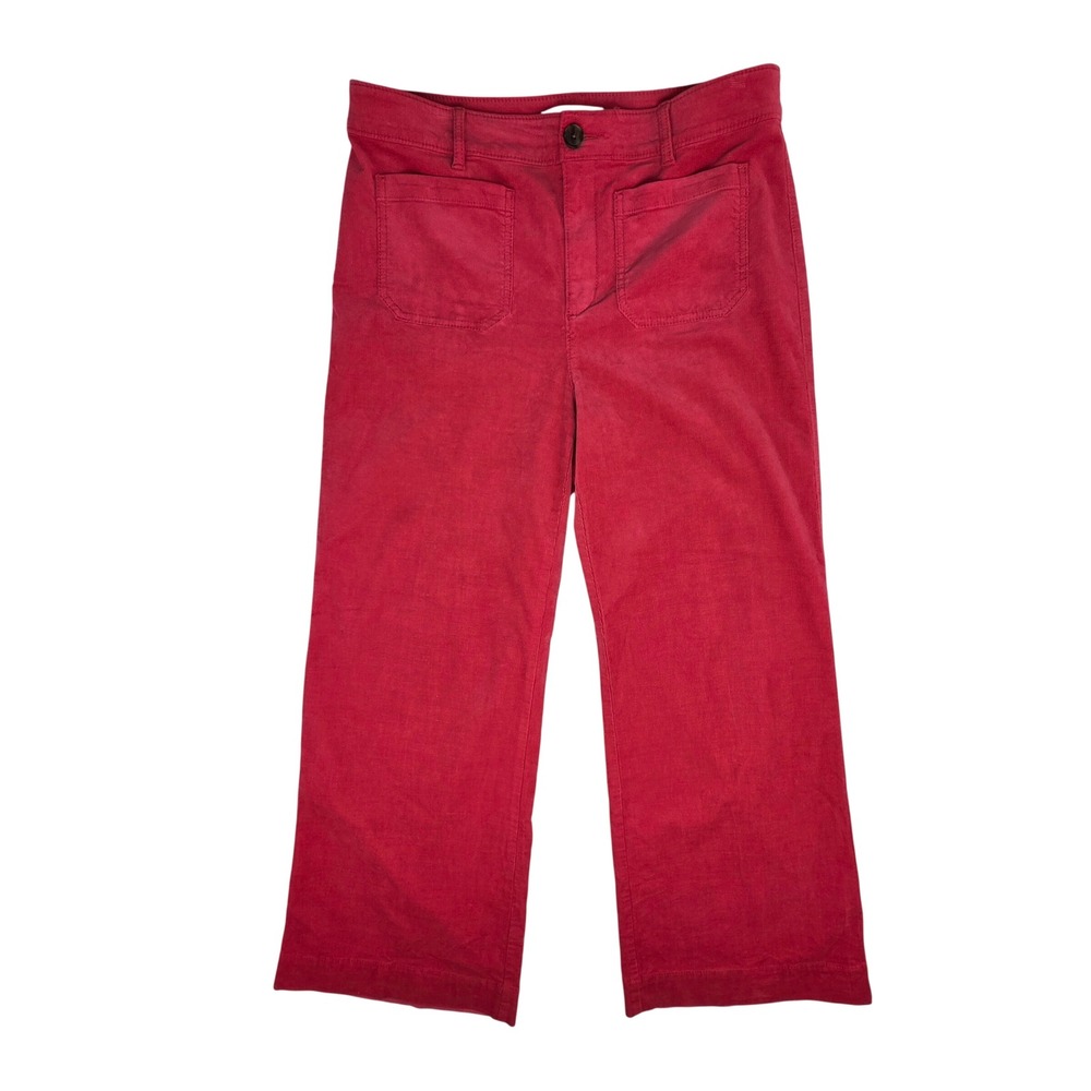 Loft Red Corduroy Palmer Wide Leg Curvy Pants Size 10 High Rise Stretch Trousers